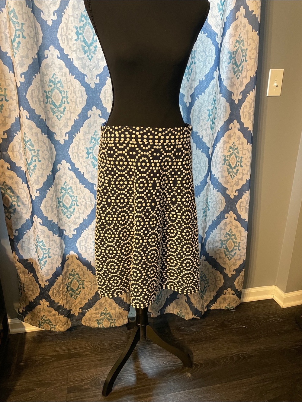 Boden Black Skirt with White Circular Print